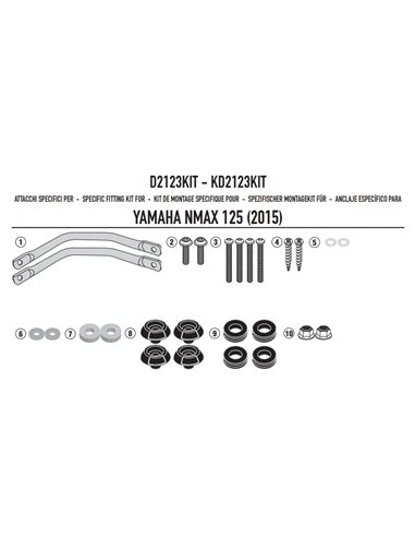 Kit anclajes específico para cupula 2123DT Yamaha N-Max 125 2015-2018