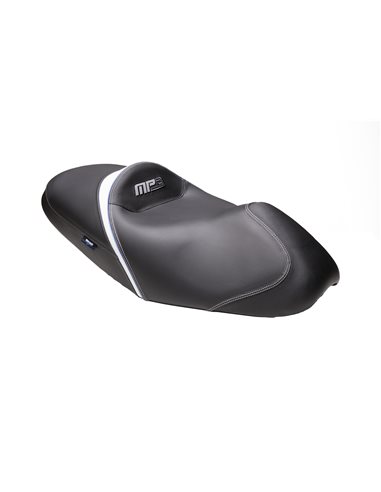Asiento confort Piaggio MP3 125 250 400 500 RL RST LT SPORT BUSSINES  Color Negro-blanco costura gris-azul